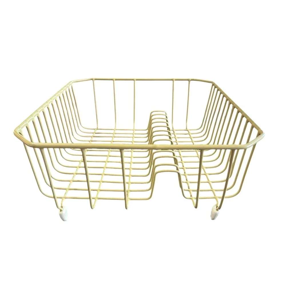 Vintage Rubber Coated Wire Dish Rack In Sink Yellow Drying 12x14 Drain Kitchen